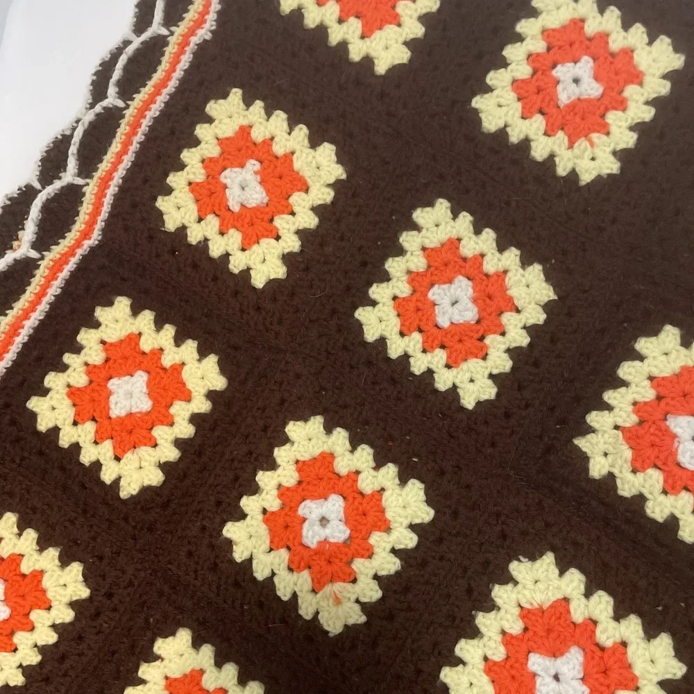 Vintage Crochet Granny Square Afghan Grannycore Blanket 37